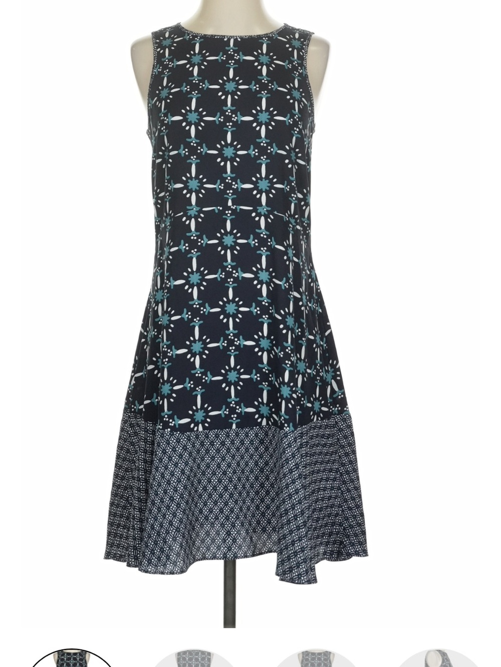 Loft Sleeveless Navy and Teal Patterned Women’s Dress